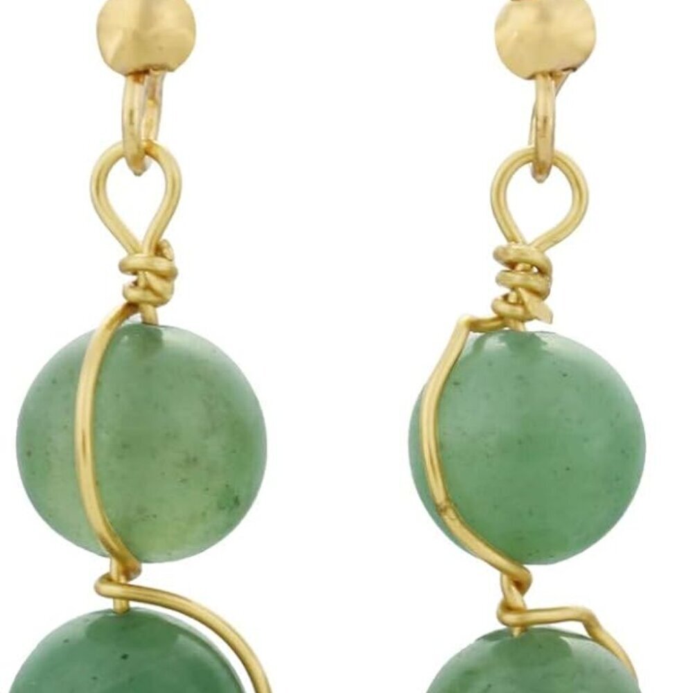 Round Stone Bead Tassel Dangle Earrings for Women, Gold Plated